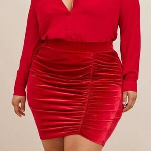 NEW Torrid At The Knee Velvet Cinched Bodycon Skirt‎ 3 3X Red Holiday NWT